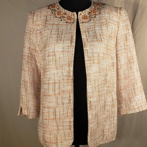 Alfred Dunner Petite Peach Embellished Collar Tweed Jacket - 6P - Picture 1 of 6